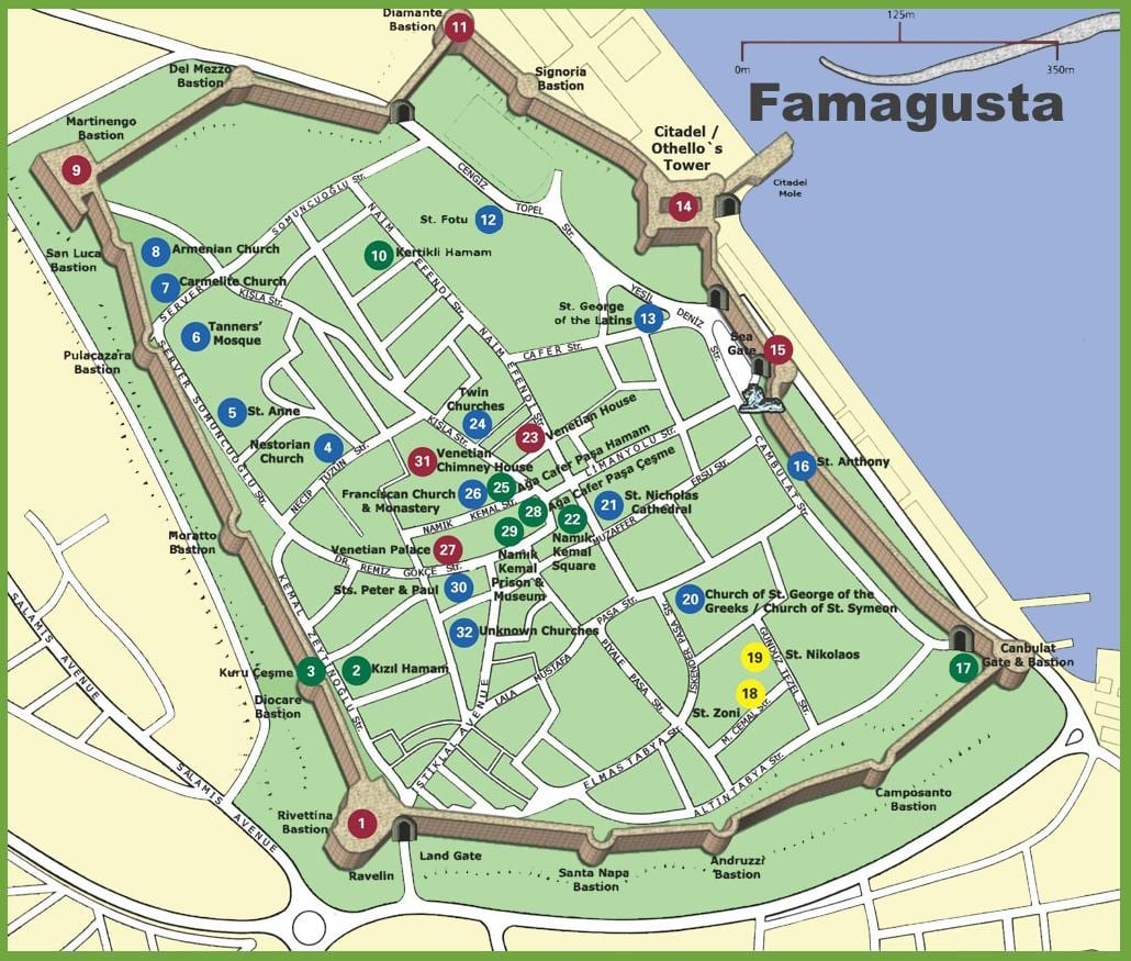 kort af famagusta norður Kýpur