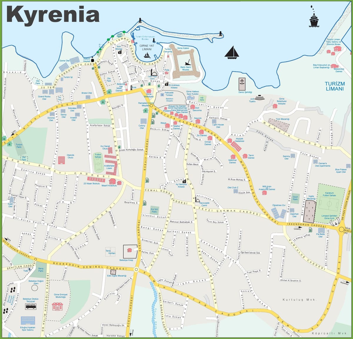kort af norður Kýpur kyrenia